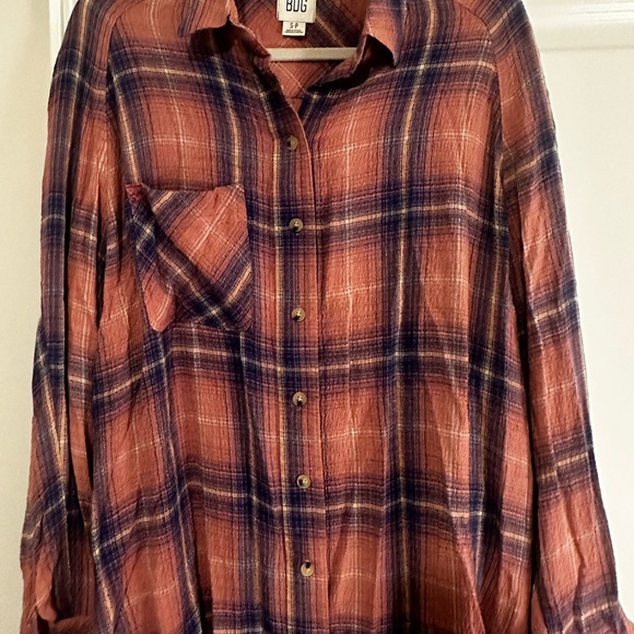 BDG Tops - BDG Women’s Plaid Shirt - Pink and Blue